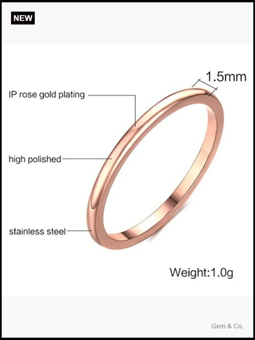 Stainless Steel Classic Stackable Wedding Band Ring Size 8